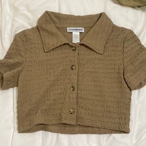 Cotton Emporium Beige Crop Button Up sz L